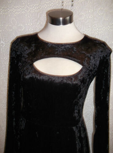 PUNK/GOTH/BLACK VELOR DRESS Dress size12-CUT-OUT SECTION AT BUST,FLOATY SKIRT. LITTLE MISTRESS
