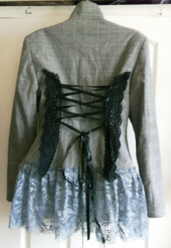 BESPOKE NEXT steampunk jacket size 12, LACE EDGING,1BUTTON/LACE TIE, ALTERNATIVE NEXT