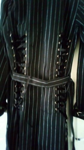 CRIMINAL DAMAGE- GOTH/EMO/PUNK BLACK WHITE STRIPE CORSET COAT VGC.SIZE S-M Criminal Damage