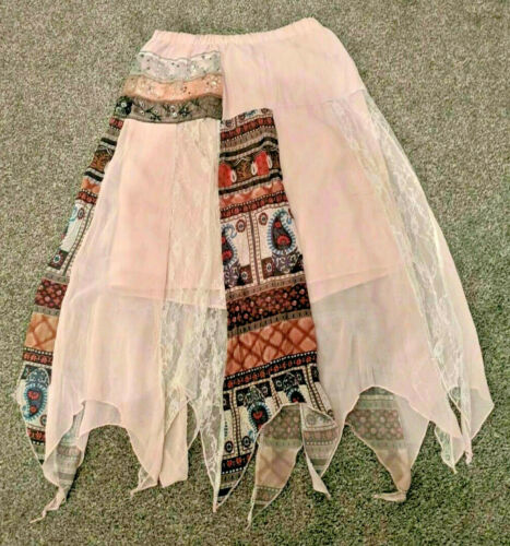 funky Pink Calf Length Skirt Asymmetric Bottom With Sheer Panels One Size Hippie no brand