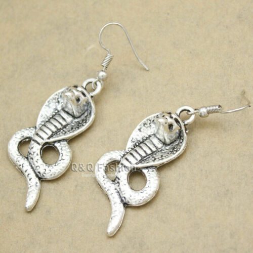 Egyptian Ancient Cleopatra Silver Cobra Snake Serpent Dangle Earrings BOHO/HIPPY Handmade