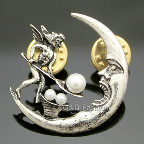 Antique Tribal Angel Fairy Feeding Moon Cresent Pearl Baroque Lapel Brooch Pin Unbranded