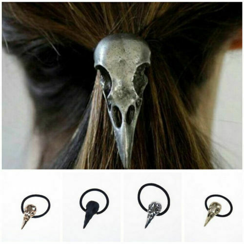 HalloweenPagan Silver Bird Skull Hair Tie Plague Doctor Crow Raven elastic Band Unbranded