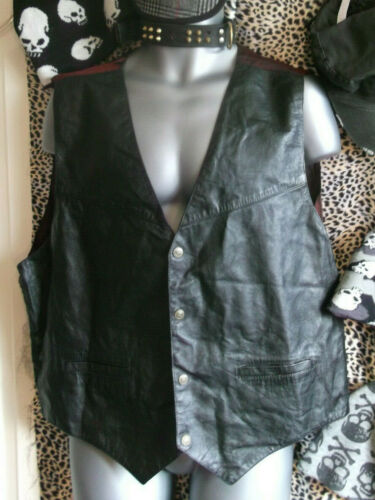 FAB unisex/MENS BLACK LEATHER WAISTCOAT, SIZE XXL WHITBY BIKER/punk/boho/festi none