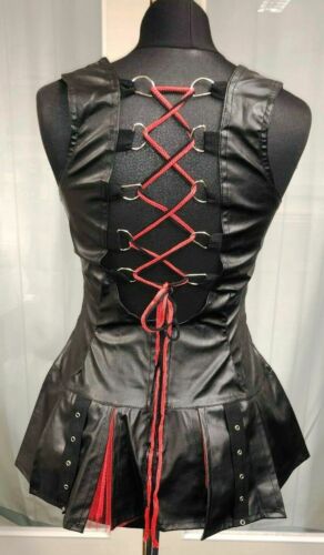 PUNK/GOTH/CYBER/Roman Tunic Matt Black Pvc Phaze New Size 12-BONDAGE STRAPS.TUTU phaze