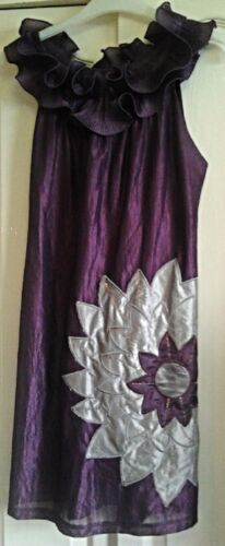 Stunning RETRO 60's Purple silk Dress, purple ruffle collar&silver star.size10 unbranded