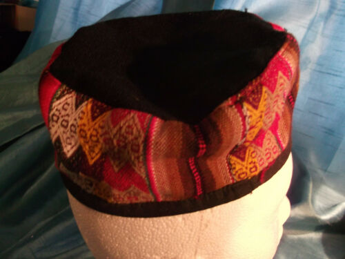 punk/cosplay/festi/stagewear/costume/ RED TRIBAL WOVEN. FEZ STYLE HAT 20"/52CM unbranded. vintage