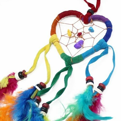 Funky small Bali Dreamcatchers-Small Heart-Rainbow -cars/homes/caravans Spirit Equinox