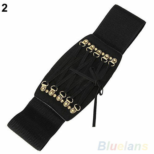 Punk/burlesque red or black Rivet Elastic Buckle Wide Waist Belt Unbranded