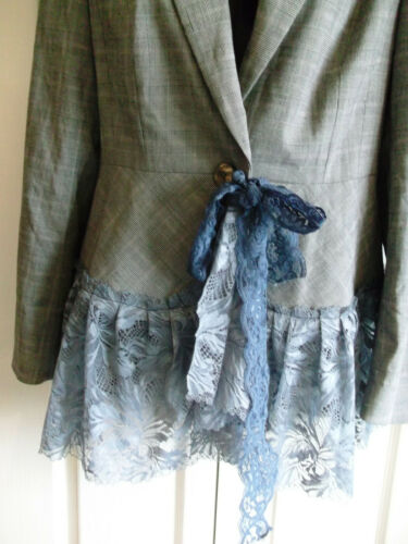 BESPOKE NEXT steampunk jacket size 12, LACE EDGING,1BUTTON/LACE TIE, ALTERNATIVE NEXT