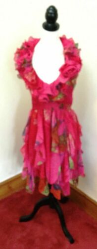 Stunning Ax Paris Cerise Print Halter Neck Dress Size 10-rose ruffle detail,diag AX Paris