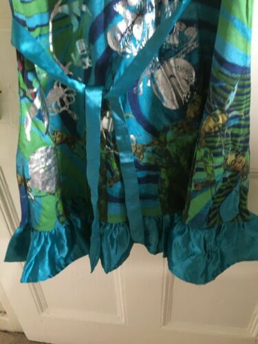 strappy Sun Dress Desigual 10/12,turquoise satin waist tie, hemline,beadwork Desigual