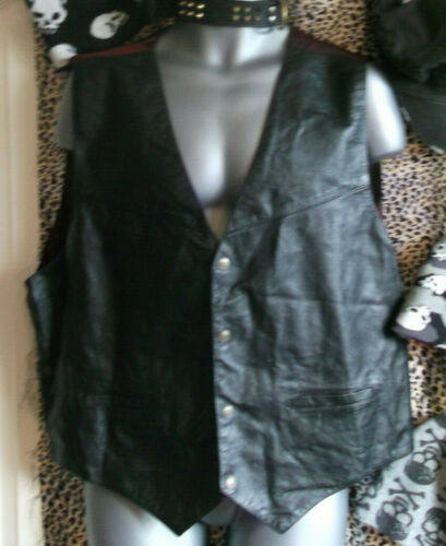 FAB unisex/MENS BLACK LEATHER WAISTCOAT, SIZE XXL WHITBY BIKER/punk/boho/festi none