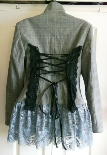 BESPOKE NEXT steampunk jacket size 12, LACE EDGING,1BUTTON/LACE TIE, ALTERNATIVE NEXT