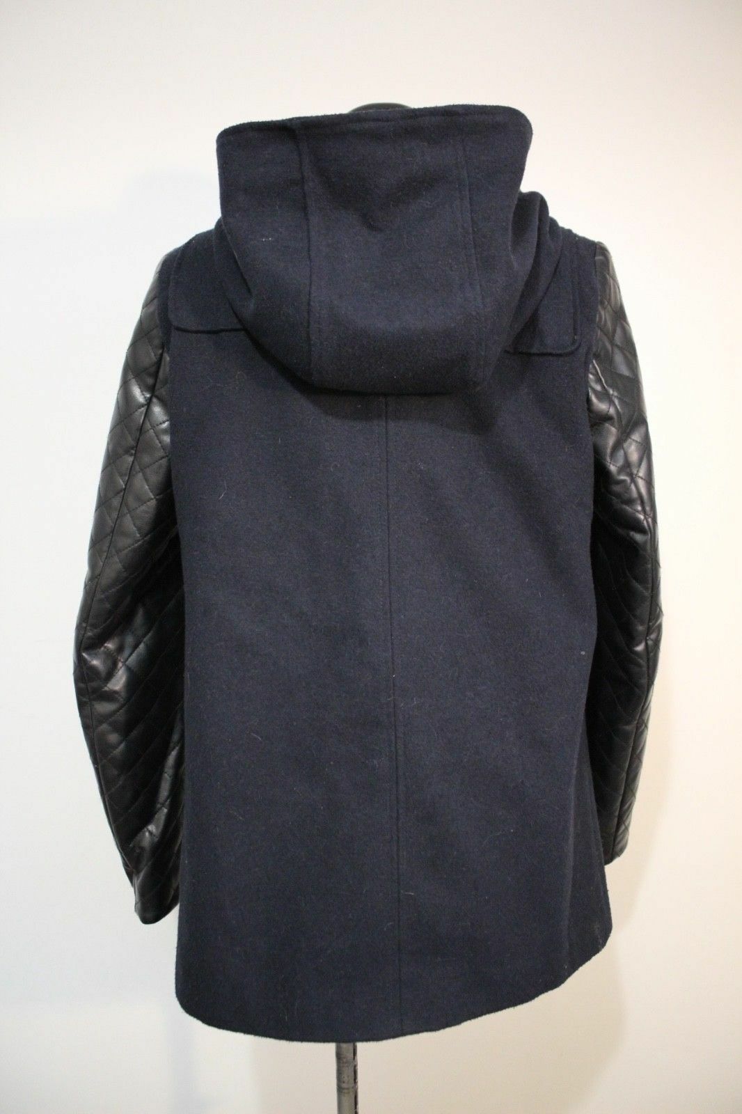 Funky Black Faux Leather Sleeve Navy Coat UK12 Covent Garden-toggle/fastener covent garden