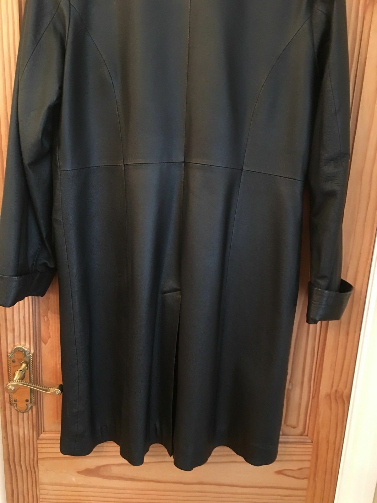 black Genuine Ladies LIEMA Branded Black Leather Coat. knee length.12/14uk LIEMA