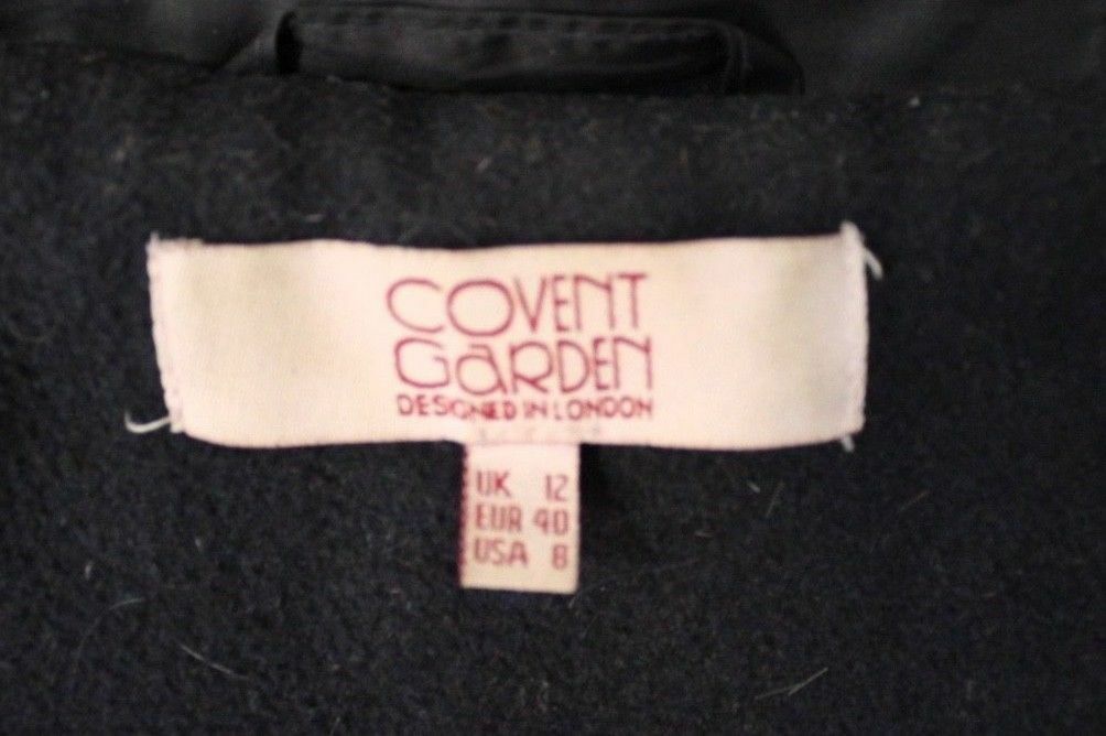 Funky Black Faux Leather Sleeve Navy Coat UK12 Covent Garden-toggle/fastener covent garden