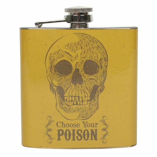 Choose Your Poison Hip Flask-STEEL. H:11.00cm x W:9.50cm x D:2.50cm Wonkey Donkey Bazaar