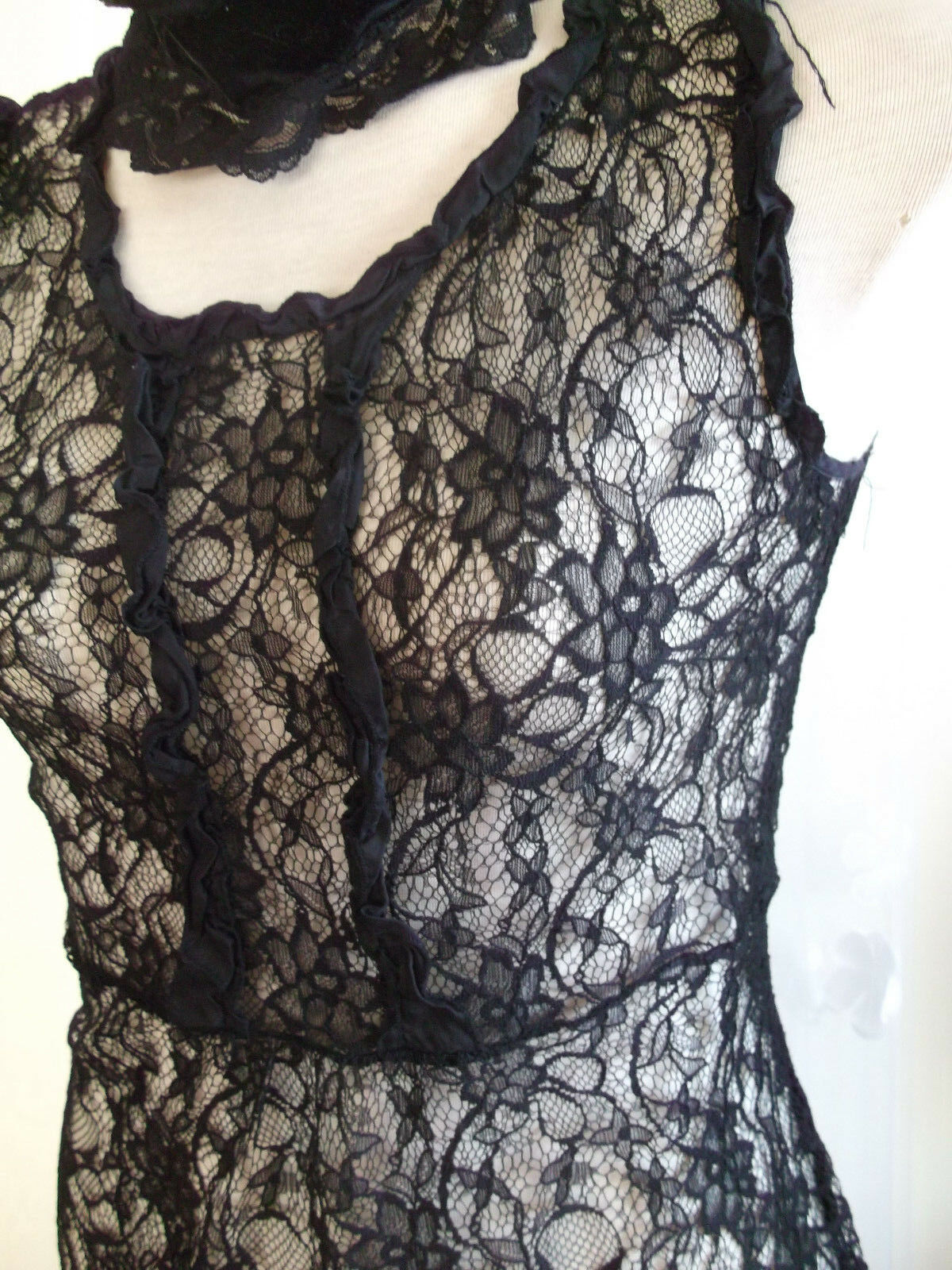 Black Lace Top Blouse from Warehouse Rockabilly Pin Up Goth 90's Classy UK 10 Warehouse