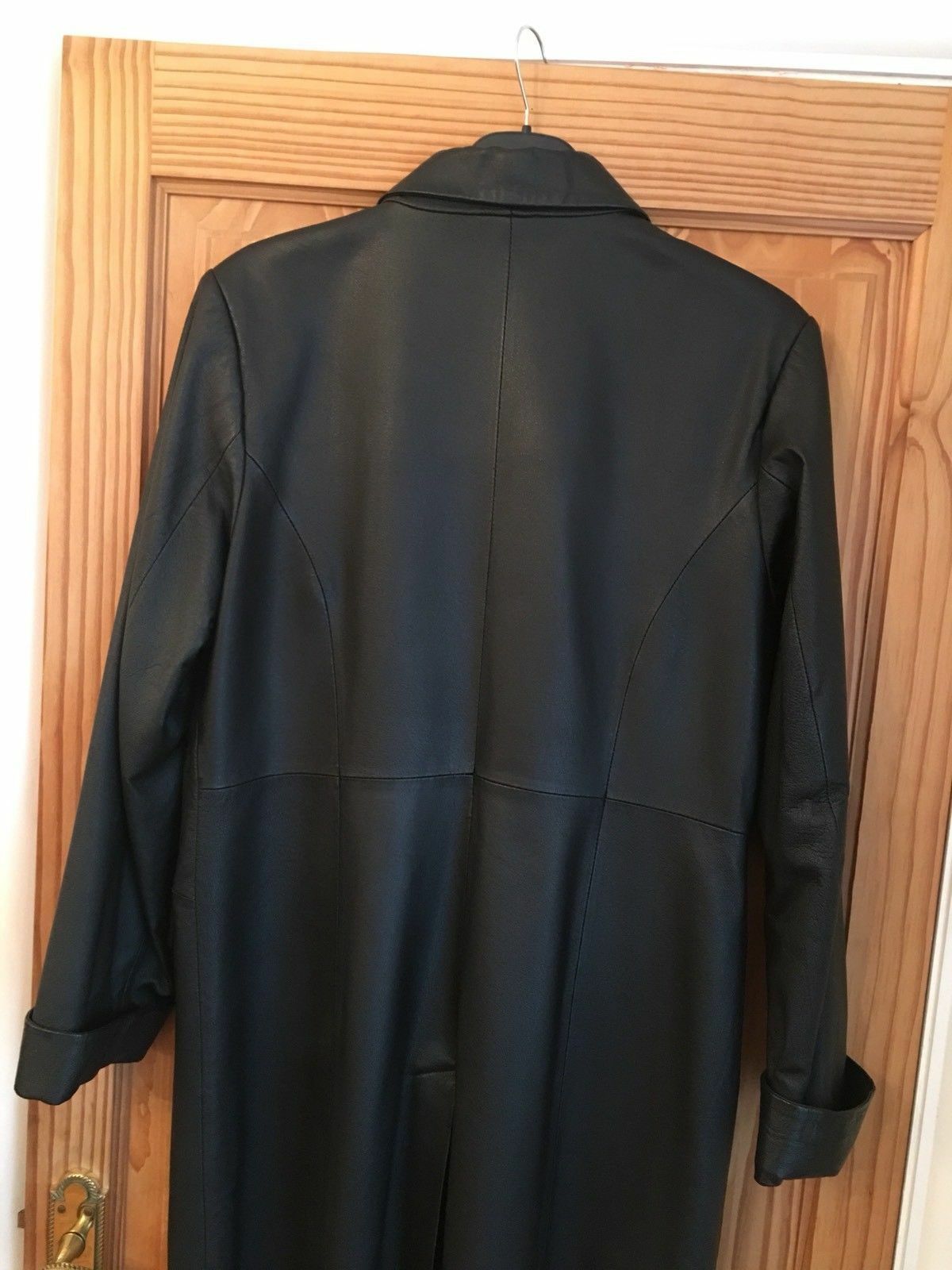 black Genuine Ladies LIEMA Branded Black Leather Coat. knee length.12/14uk LIEMA