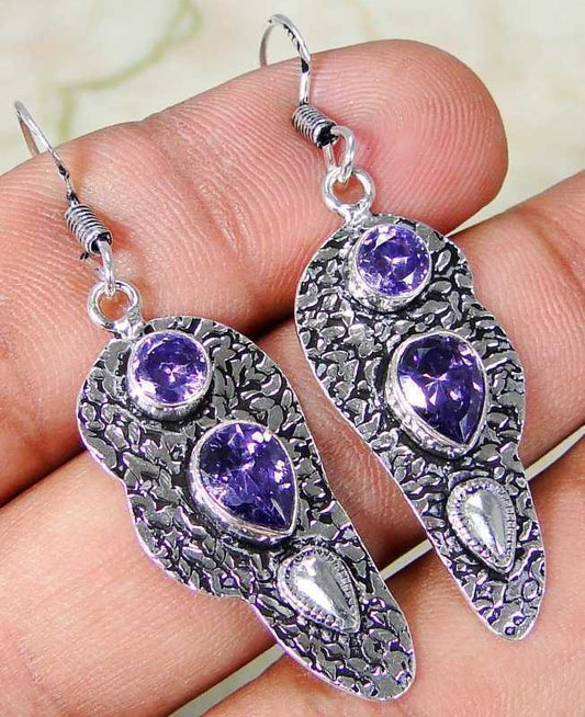 Quartz Amethyst & 925 Silver Handmade Fashionable drop Earrings 51mm MA8-2643 "Handmade"