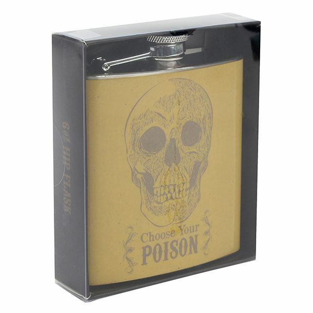 Choose Your Poison Hip Flask-STEEL. H:11.00cm x W:9.50cm x D:2.50cm Wonkey Donkey Bazaar