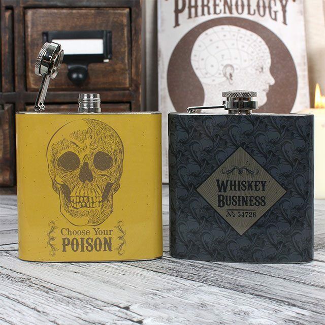 Choose Your Poison Hip Flask-STEEL. H:11.00cm x W:9.50cm x D:2.50cm Wonkey Donkey Bazaar