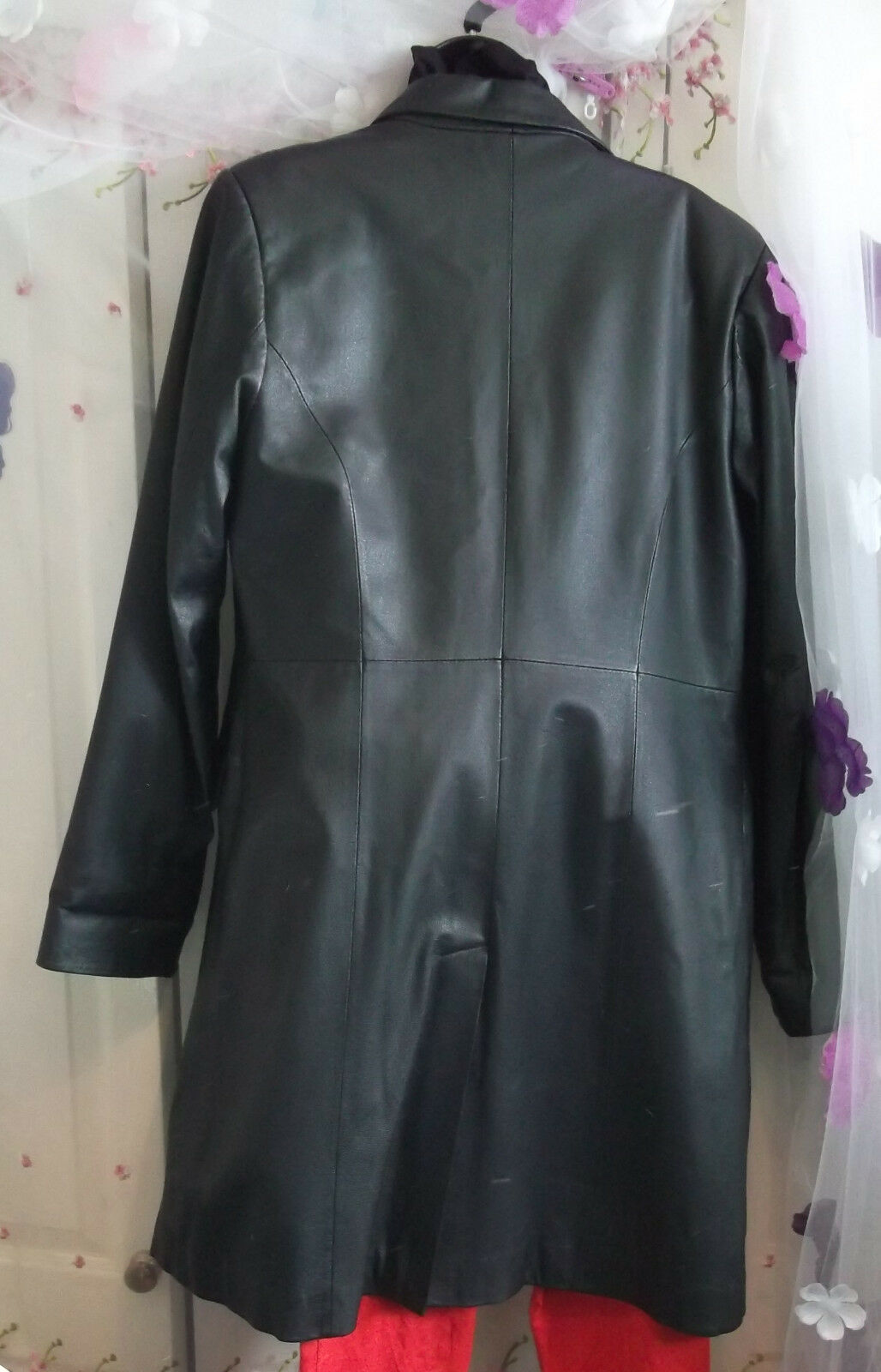 black Genuine Ladies LIEMA Branded Black Leather Coat. knee length.12/14uk LIEMA