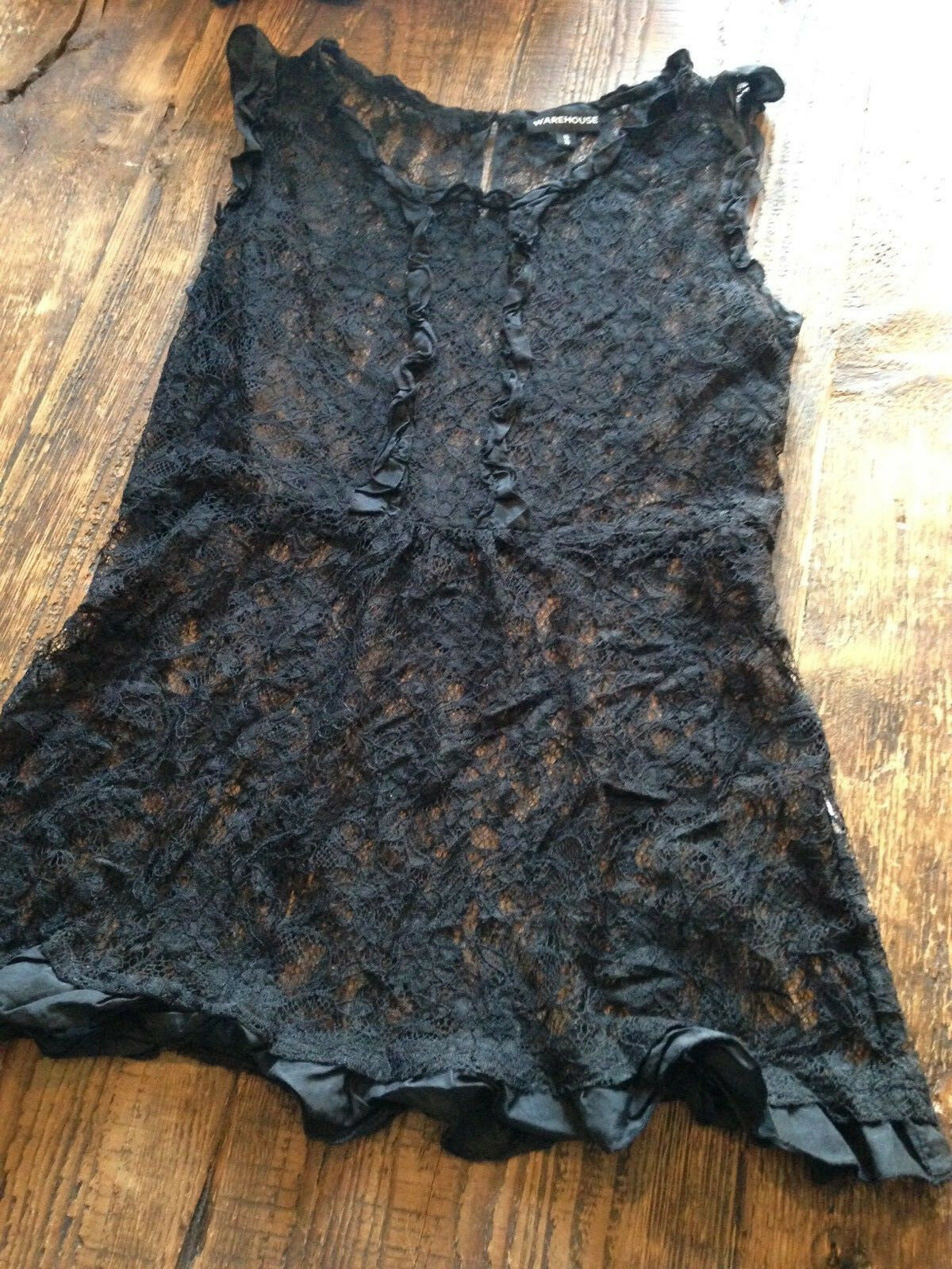 Black Lace Top Blouse from Warehouse Rockabilly Pin Up Goth 90's Classy UK 10 Warehouse