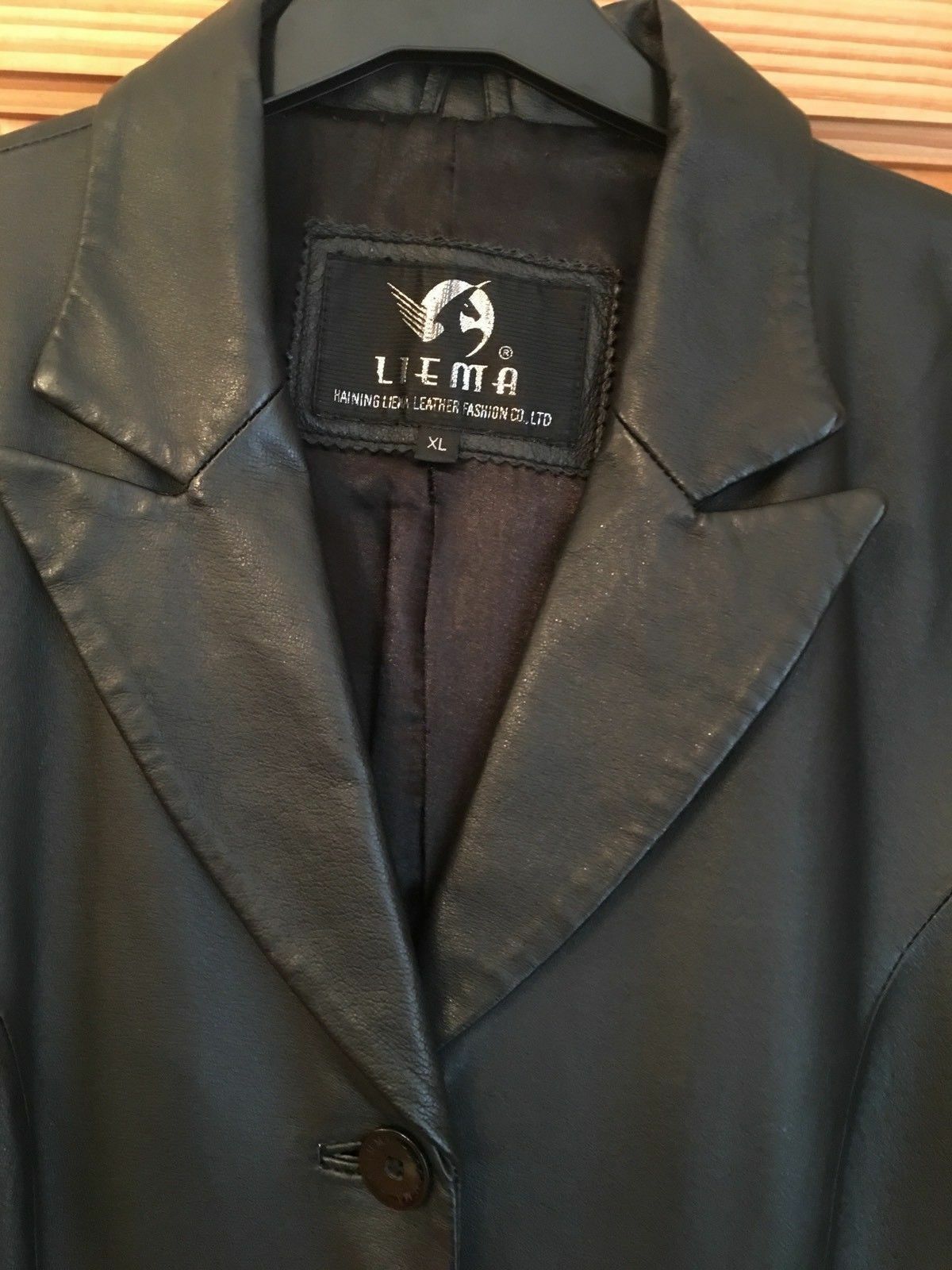 black Genuine Ladies LIEMA Branded Black Leather Coat. knee length.12/14uk LIEMA