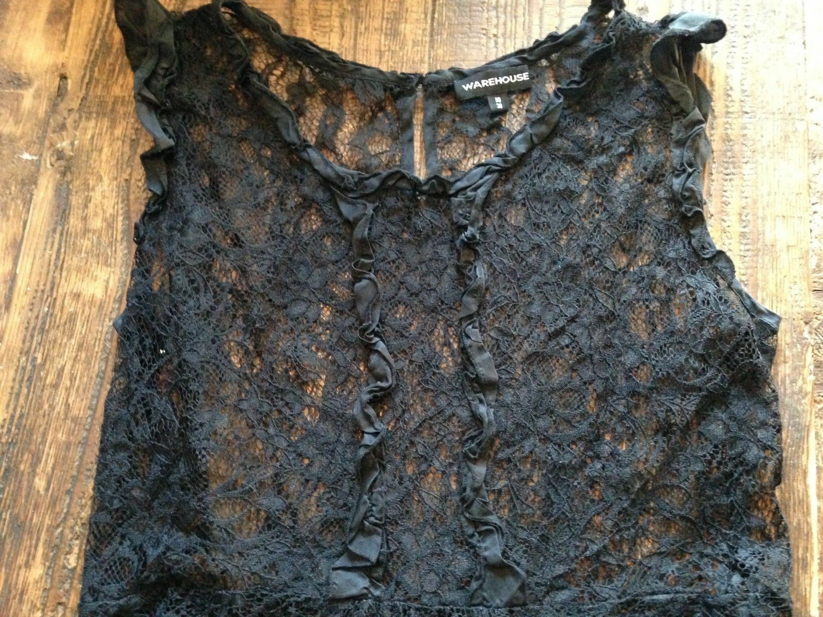 Black Lace Top Blouse from Warehouse Rockabilly Pin Up Goth 90's Classy UK 10 Warehouse