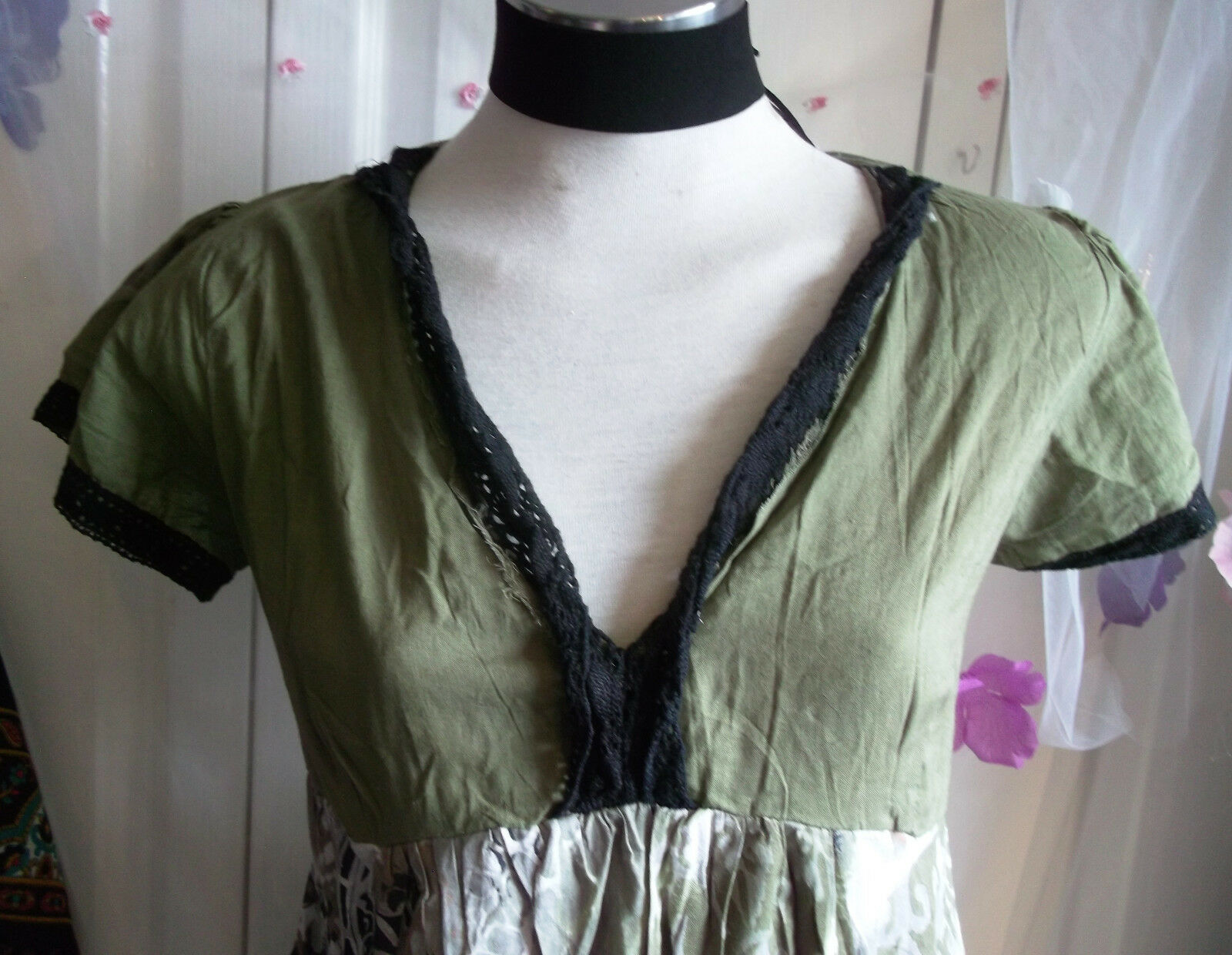 Boho/Festi/Beach/green smock top,cotton,size L,new,knee length,elastic waist,tie Unbranded