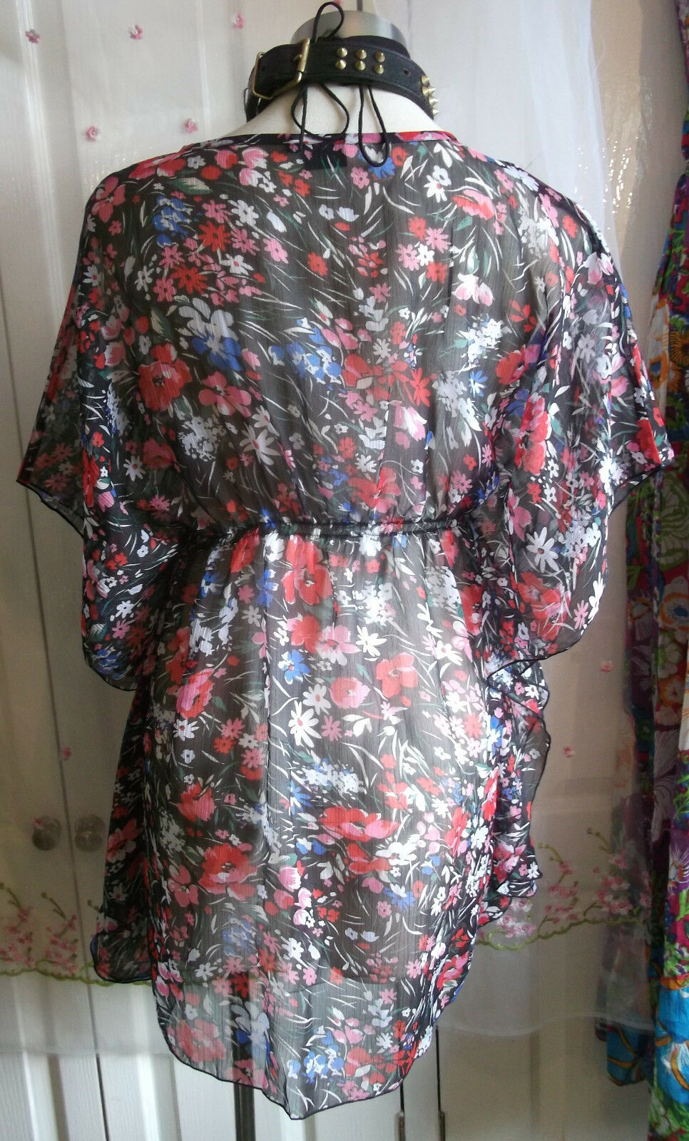 Boho/Festi/Beach kaftan/tunic, size10,Kushi floral, tie neckline NEW.sexy,summer Kushi