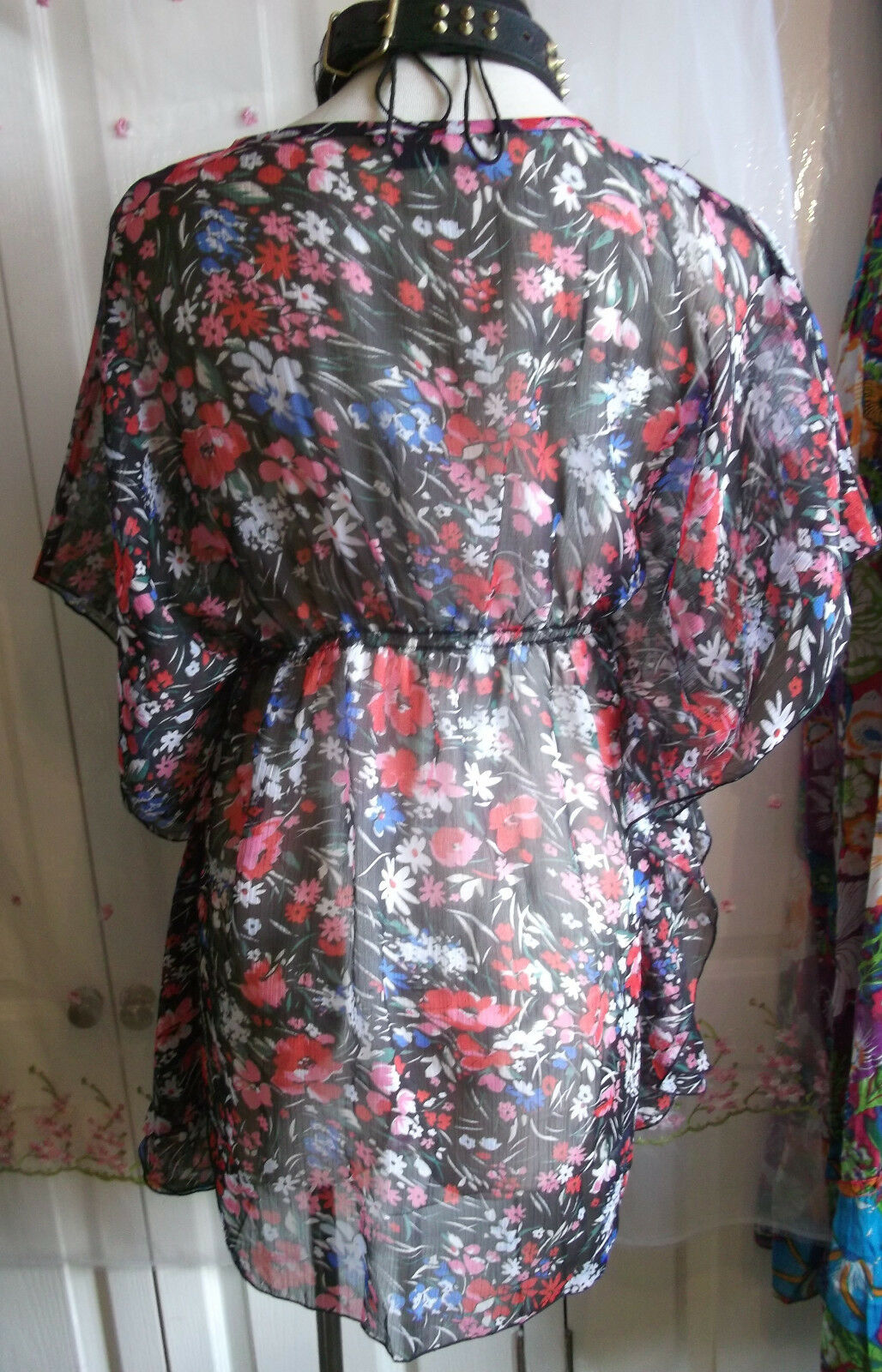 Boho/Festi/Beach kaftan/tunic, size10,Kushi floral, tie neckline NEW.sexy,summer Kushi