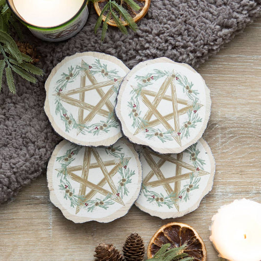 Winter Solstice Wood Slice Effect Coaster Set