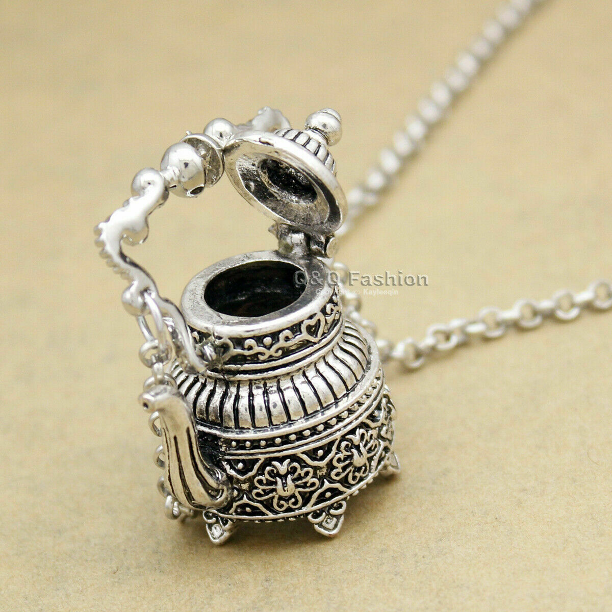 Vintage Silver Victorian Wonderland 3D Tea Pot Party Steampunk Necklace Goth Handmade