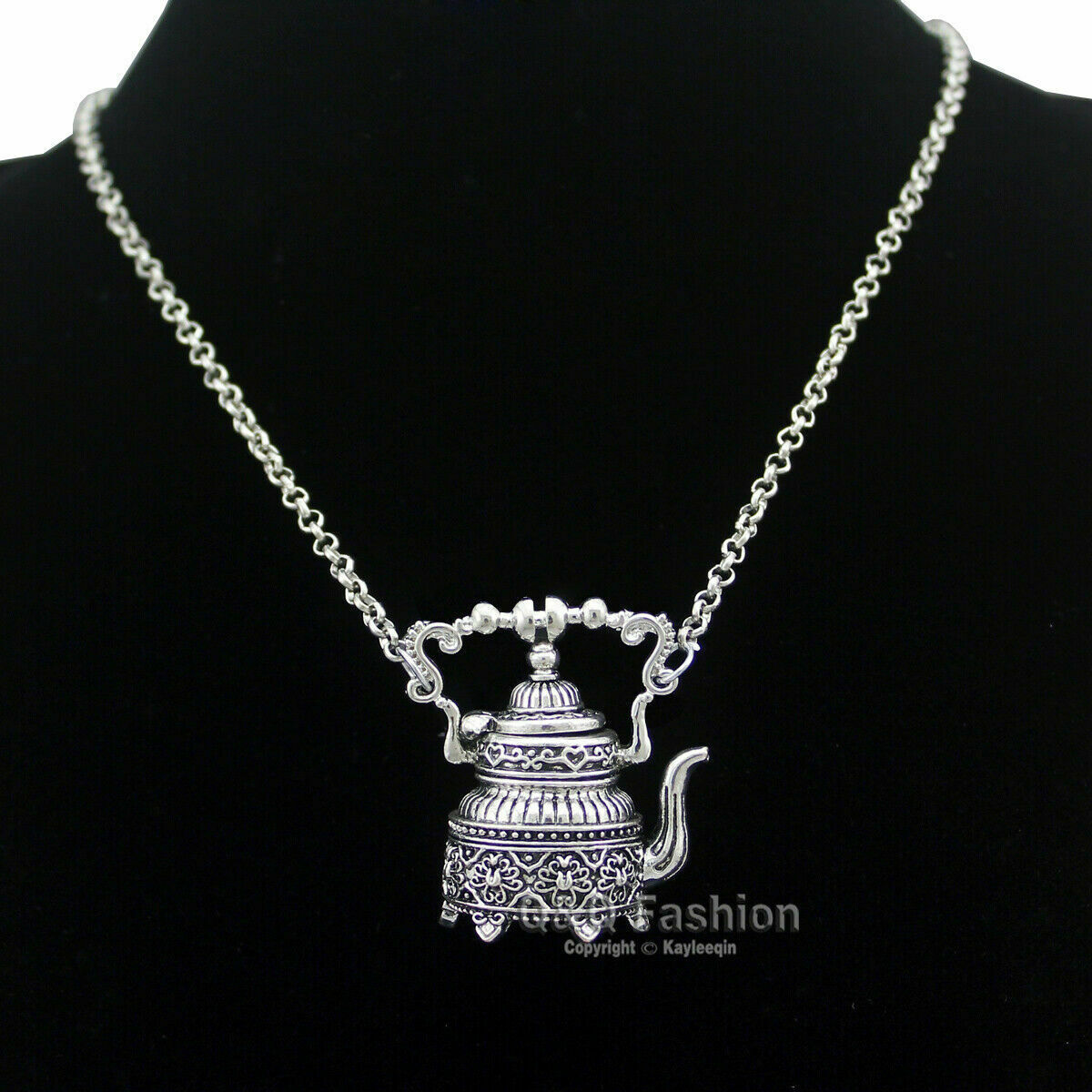 Vintage Silver Victorian Wonderland 3D Tea Pot Party Steampunk Necklace Goth Handmade