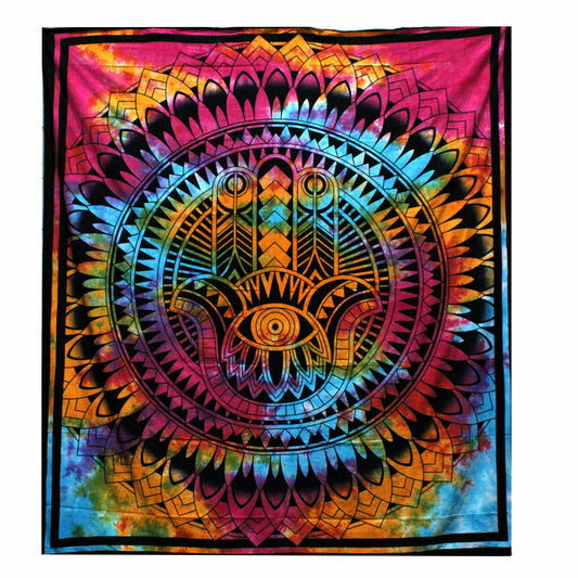 COLOUR Double Cotton Bedspread/Wall Hanging-HAMSA-W-230cm, Height 200cm Handmade