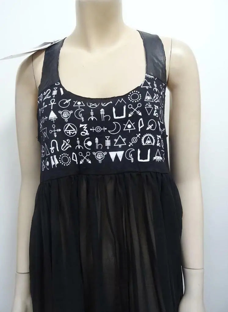 BITCHING & JUNKFOOD ladies black motif maxi dress UK 10 GOTH PUNK ROCK MEDIUM Ladies