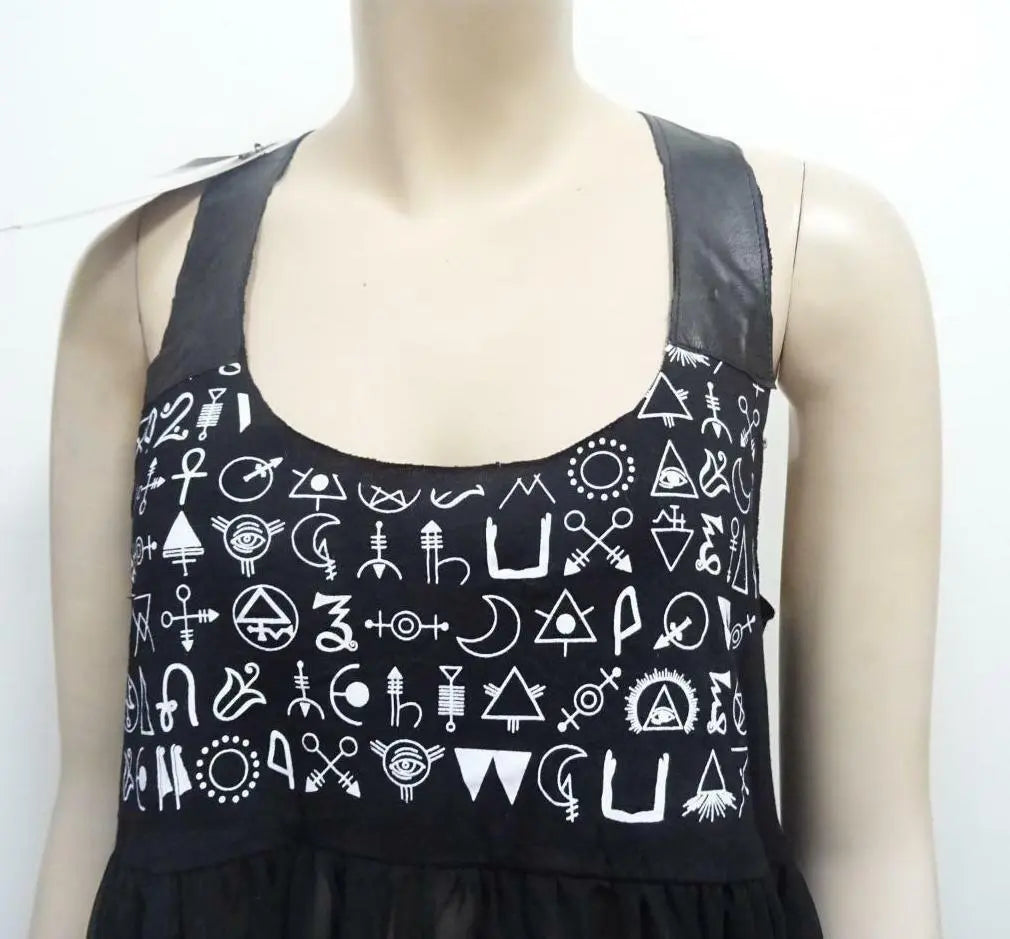 BITCHING & JUNKFOOD ladies black motif maxi dress UK 10 GOTH PUNK ROCK MEDIUM Ladies