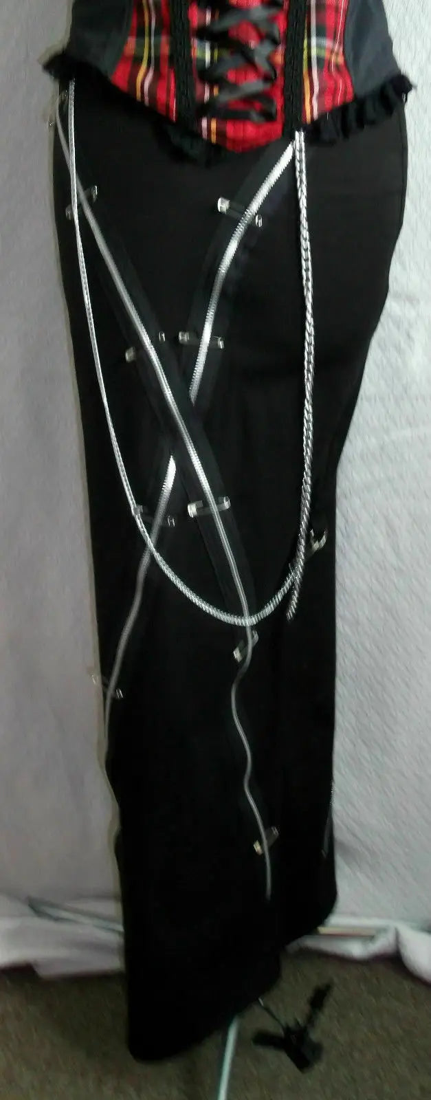 BNWT SDL Black Chains/Zips Long/Maxi Skirt Goth/Punk/Industrial/Steampunk Sz 6/8 SDL