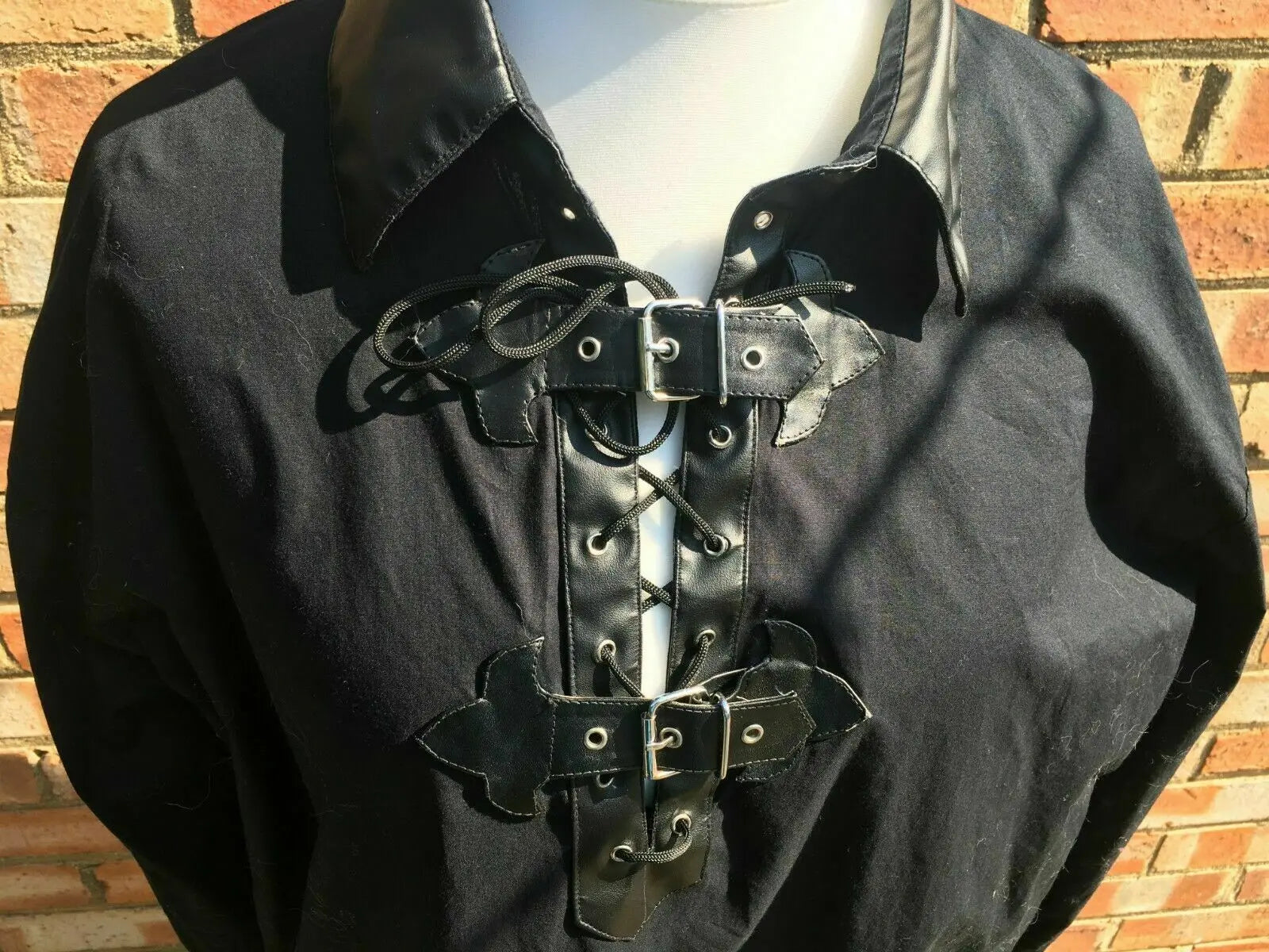 Black lace-up pirate/poet/goth/PUNK/gothic shirt with buckles & faux leather Dark Star