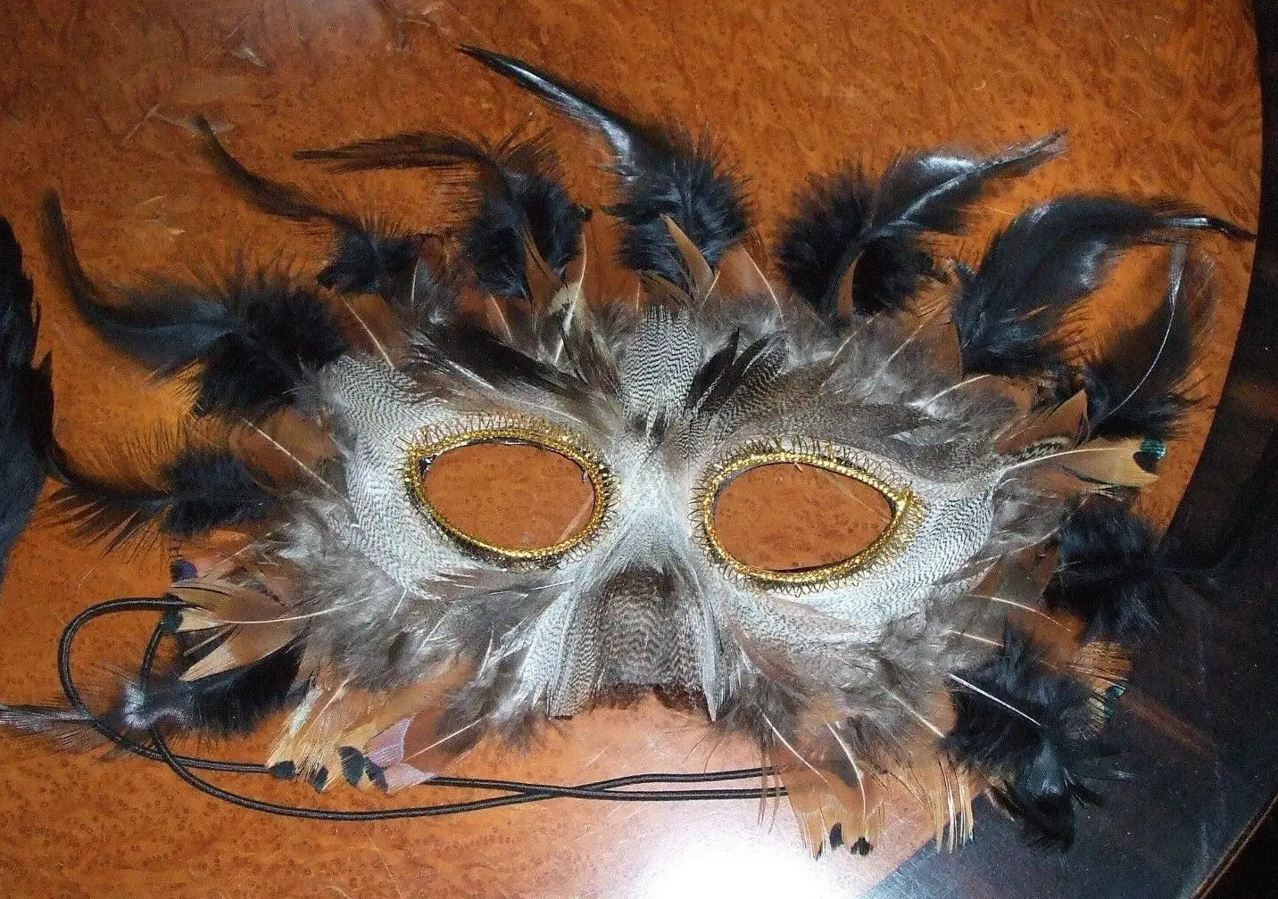 Funky  Feathered Masquerade Ball /new years Eve Party Masks, brown / black Masquerade