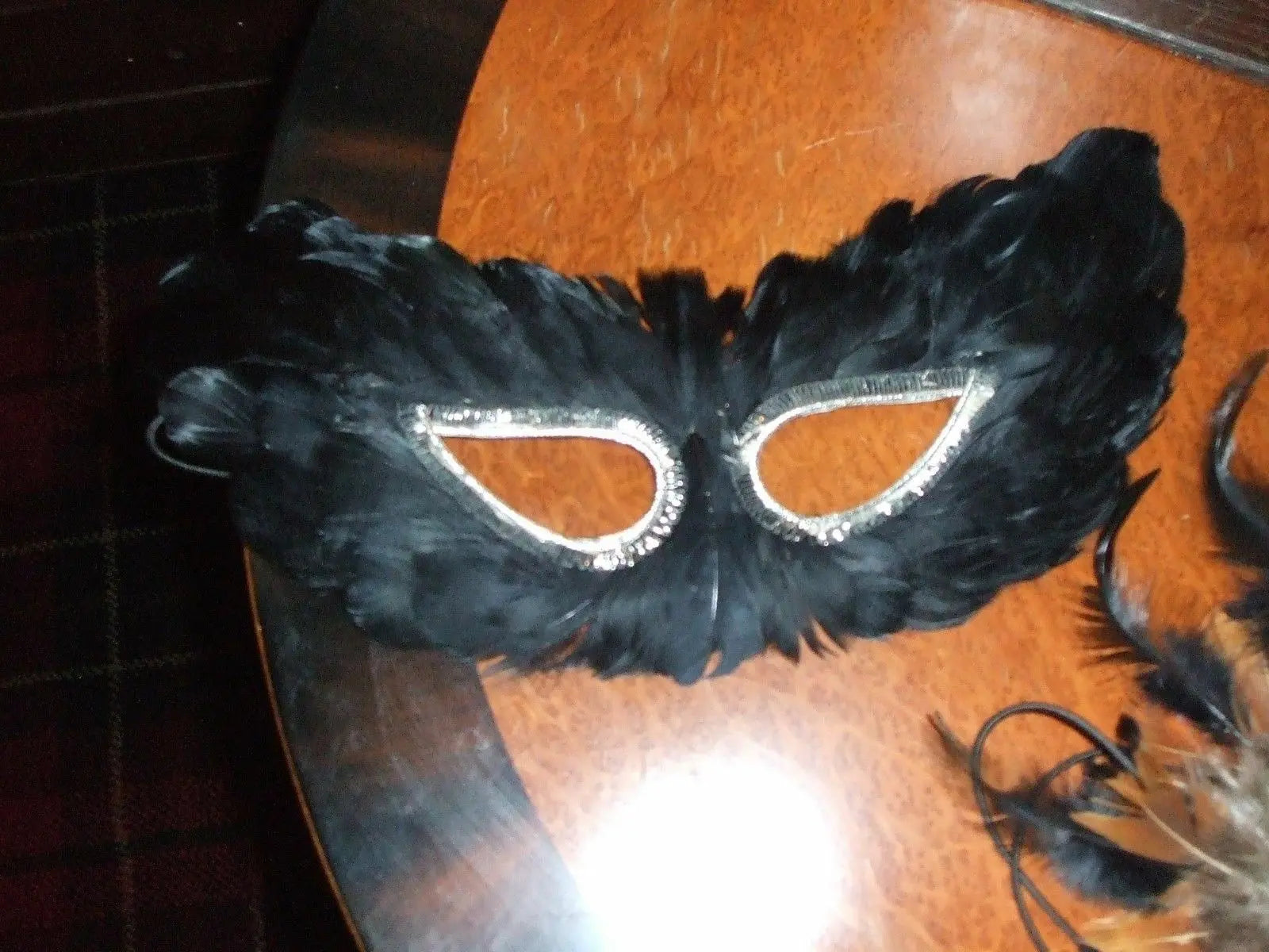 Funky  Feathered Masquerade Ball /new years Eve Party Masks, brown / black Masquerade