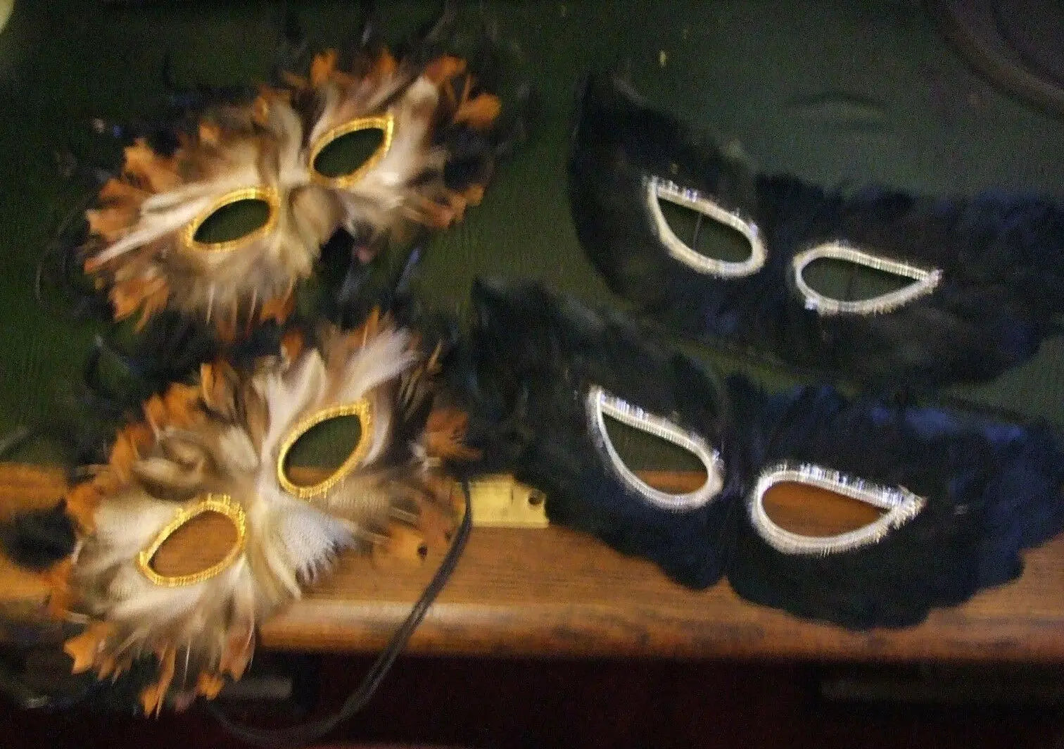 Funky  Feathered Masquerade Ball /new years Eve Party Masks, brown / black Masquerade