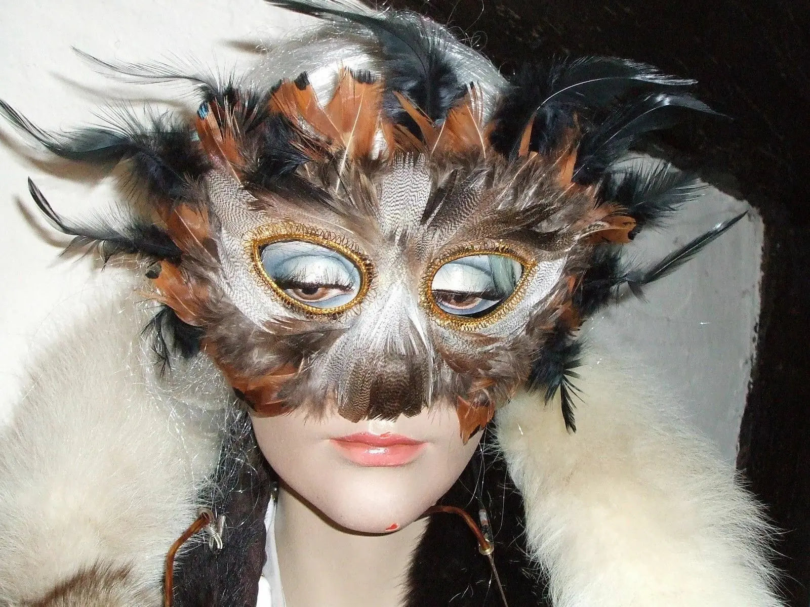 Funky  Feathered Masquerade Ball /new years Eve Party Masks, brown / black Masquerade