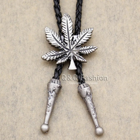 Funky Marijuana Pot Weed Leaf faux-Leather Rodeo Lariat Necktie Handmade