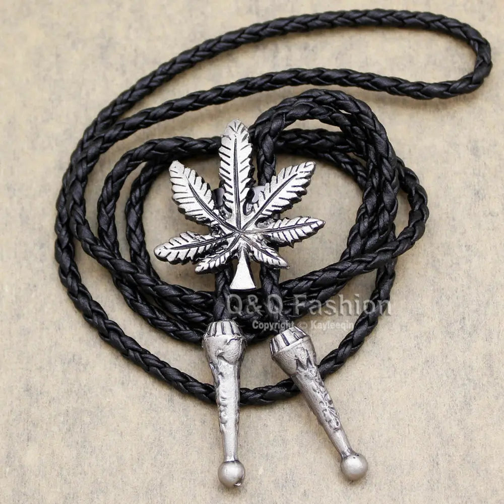 Funky Marijuana Pot Weed Leaf faux-Leather Rodeo Lariat Necktie Handmade