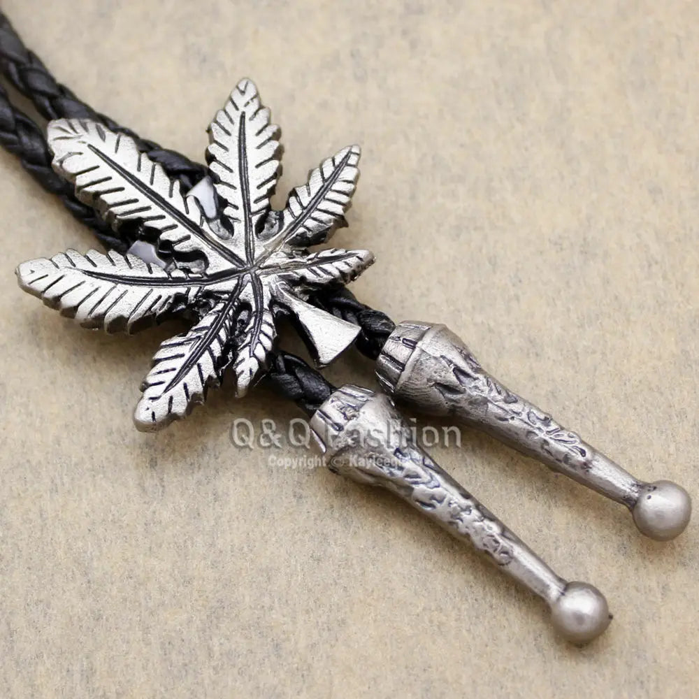 Funky Marijuana Pot Weed Leaf faux-Leather Rodeo Lariat Necktie Handmade