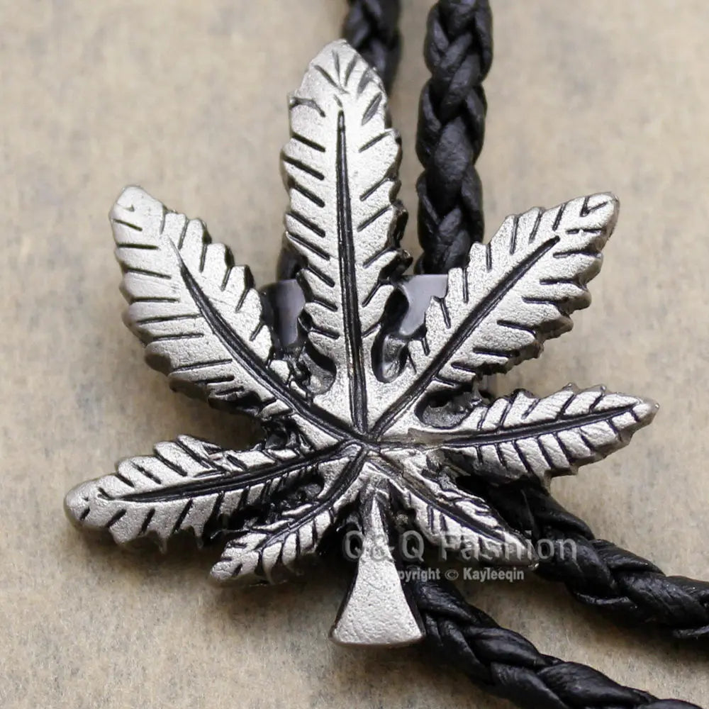 Funky Marijuana Pot Weed Leaf faux-Leather Rodeo Lariat Necktie Handmade